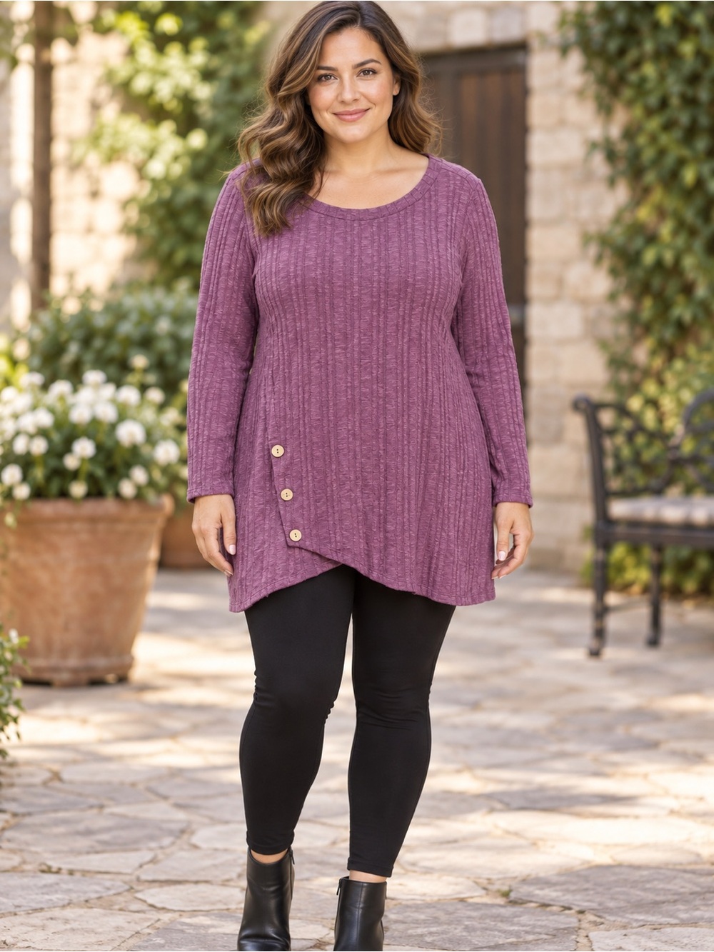 Soft Surroundings Ribbed Asymmetric Tunic in Plum